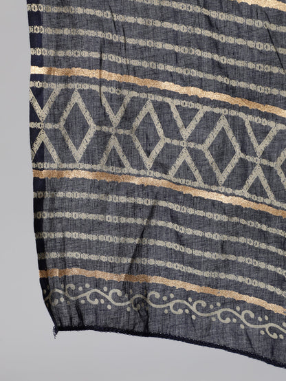 Women Navy Blue & Gold Printed Straight Kurta With Plazo & Dupatta | LASVINI - Redefining Indian Fashion with Elegance