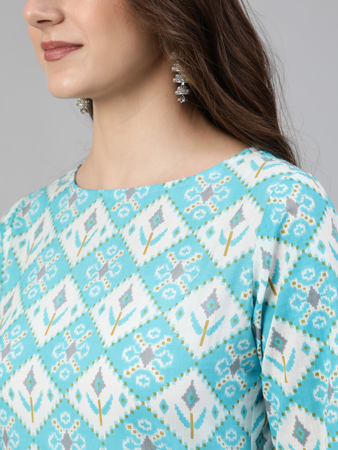 Women Blue & Off White Printed Kurta With Plazo & Dupatta | LASVINI - Redefining Indian Fashion with Elegance