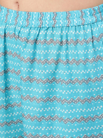 Women Blue & Off White Printed Kurta With Plazo & Dupatta | LASVINI - Redefining Indian Fashion with Elegance