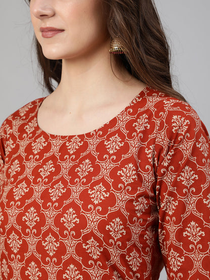 Women Rust Ethnic Printed Straight Kurta With Palazzo And Dupatta | LASVINI - Redefining Indian Fashion with Elegance
