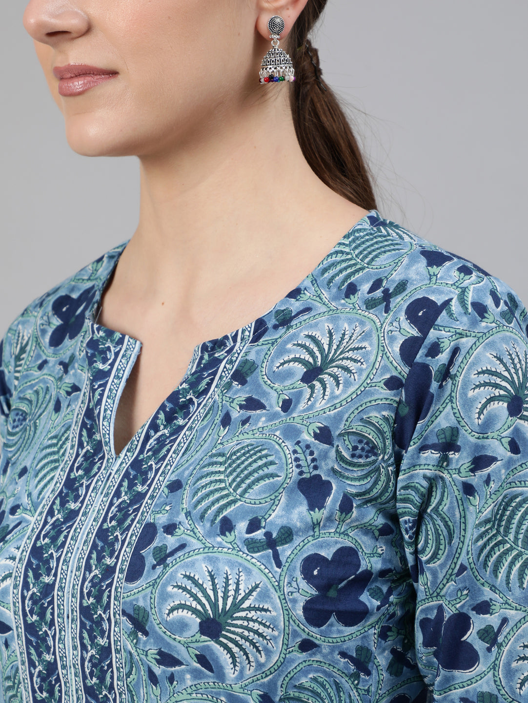Women Blue Printed Straight Kurta With Plazo & Dupatta | LASVINI - Redefining Indian Fashion with Elegance