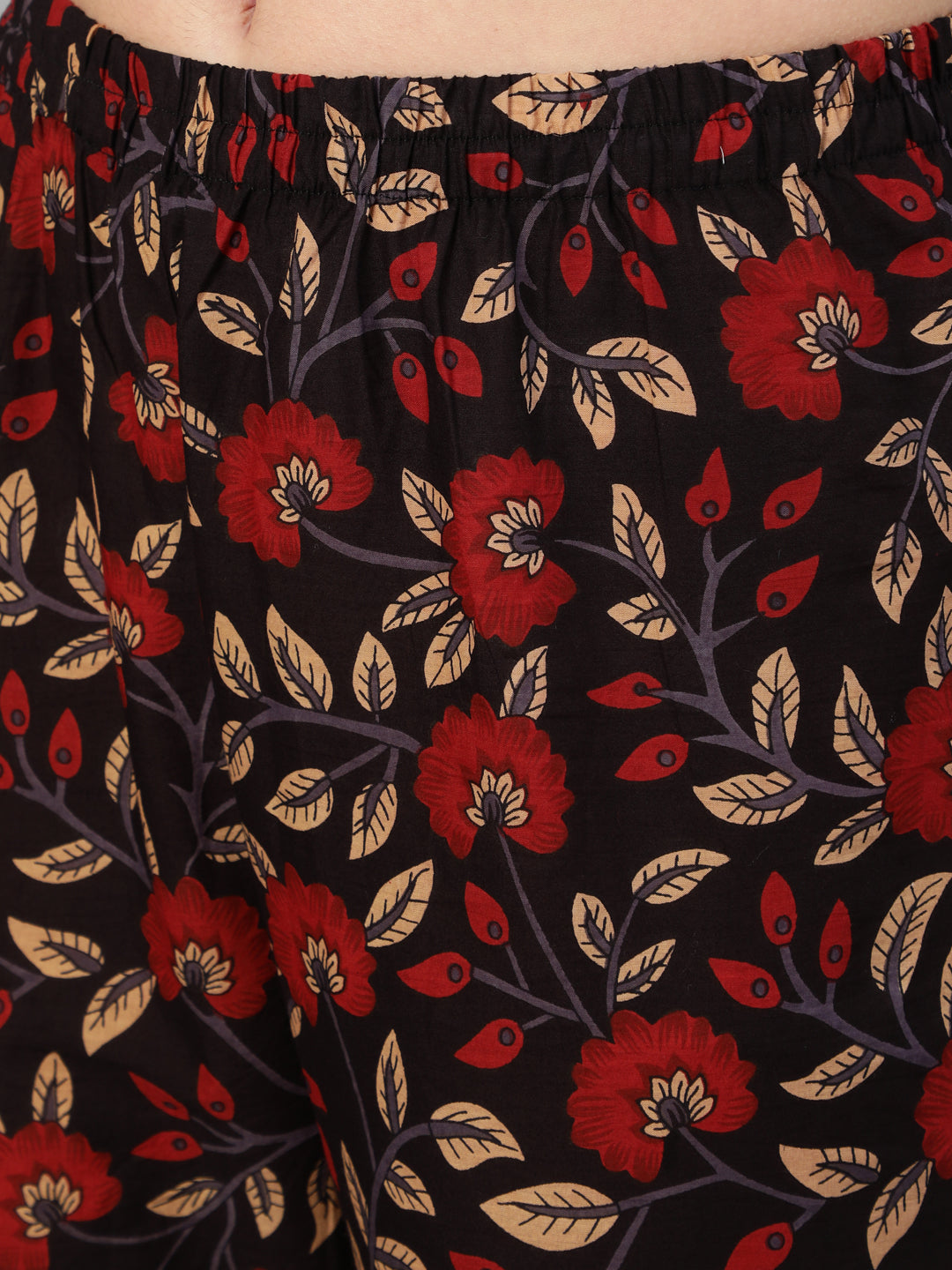 Women Black And Maroon Floral Printed Kurta With Trouser & Dupatta | LASVINI - Redefining Indian Fashion with Elegance