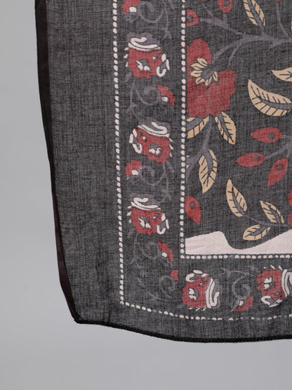 Women Black And Maroon Floral Printed Kurta With Trouser & Dupatta | LASVINI - Redefining Indian Fashion with Elegance