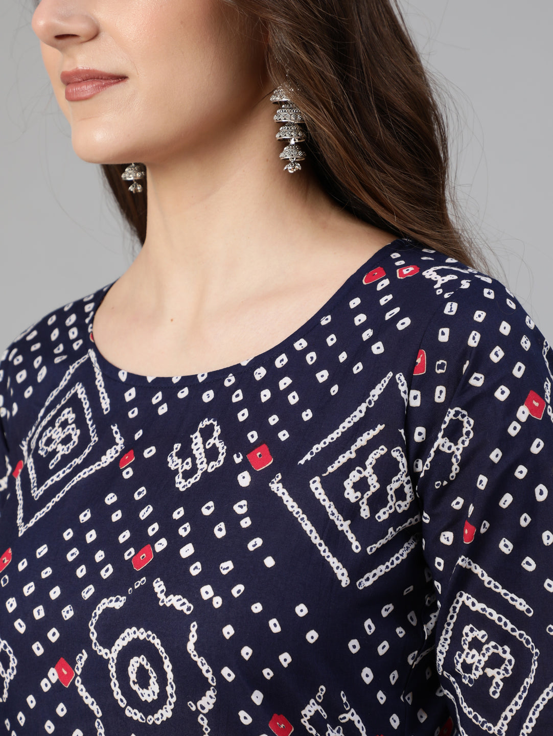 Women Blue Bandhani Printed Straight Kurta With Palazzo Dupatta | LASVINI - Redefining Indian Fashion with Elegance