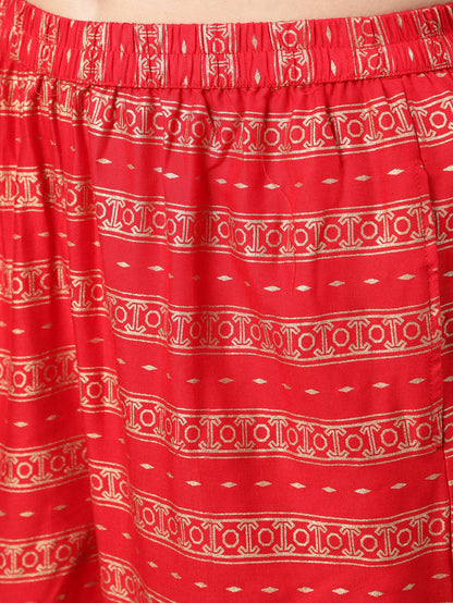 Women Red Gold Ethnic Printed Kurta With Palazzo And Sequence Dupatta | LASVINI - Redefining Indian Fashion with Elegance