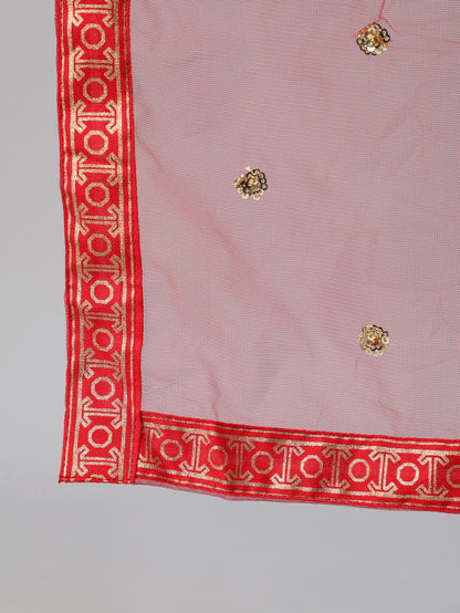 Women Red Gold Ethnic Printed Kurta With Palazzo And Sequence Dupatta | LASVINI - Redefining Indian Fashion with Elegance