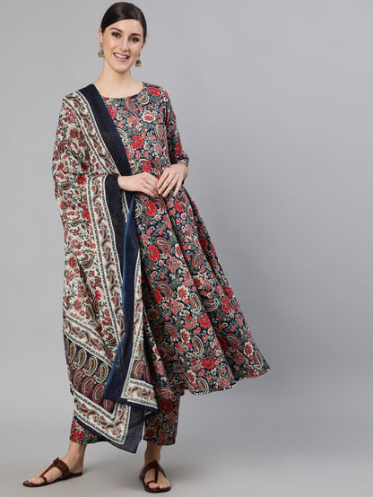 Women Multi Ethnic Printed Flared Kurta And Trouser With Dupatta | LASVINI - Redefining Indian Fashion with Elegance