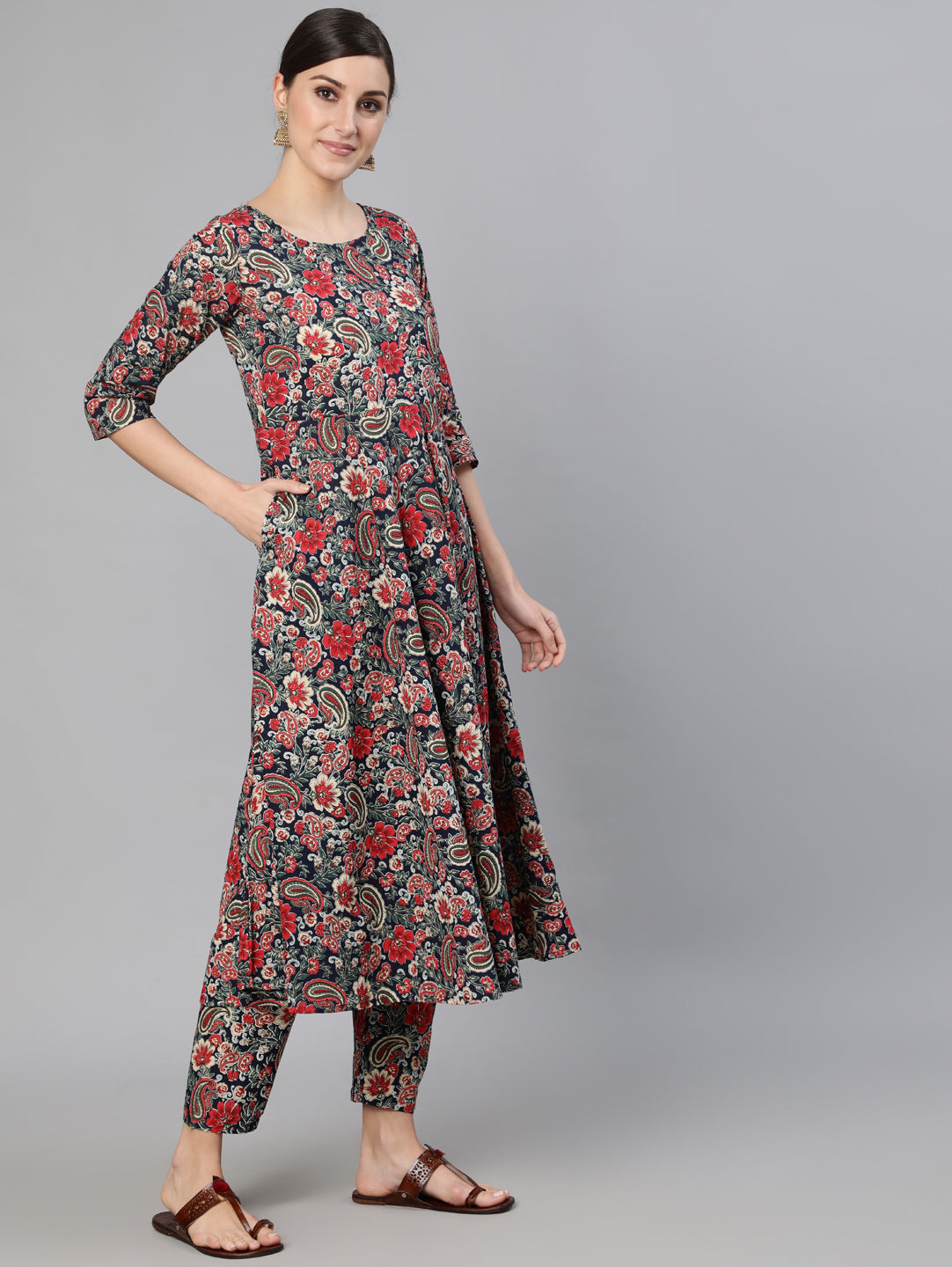 Women Multi Ethnic Printed Flared Kurta And Trouser With Dupatta | LASVINI - Redefining Indian Fashion with Elegance