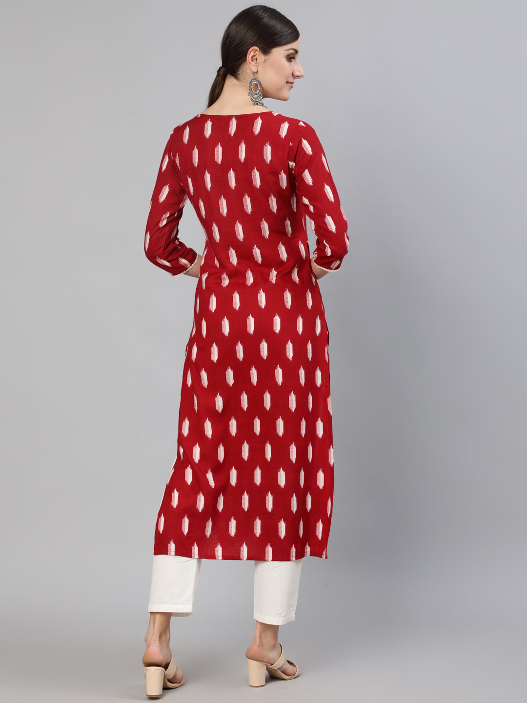 Women Maroon Geometric Printed Kurta | LASVINI - Redefining Indian Fashion with Elegance