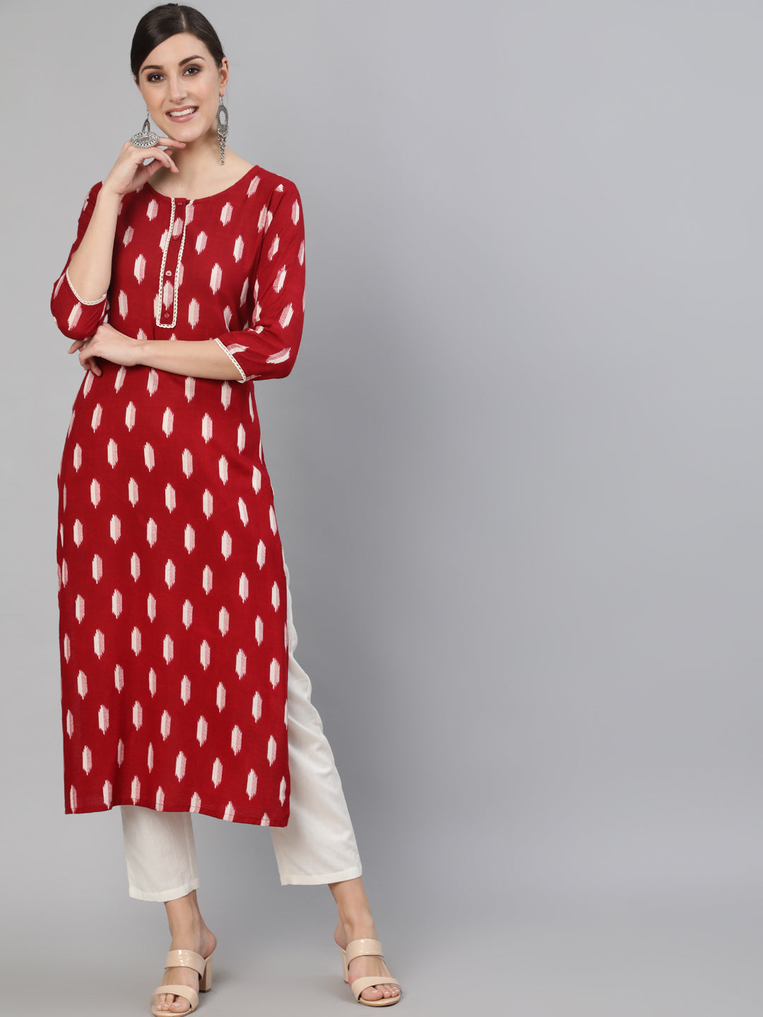 Women Maroon Geometric Printed Kurta | LASVINI - Redefining Indian Fashion with Elegance