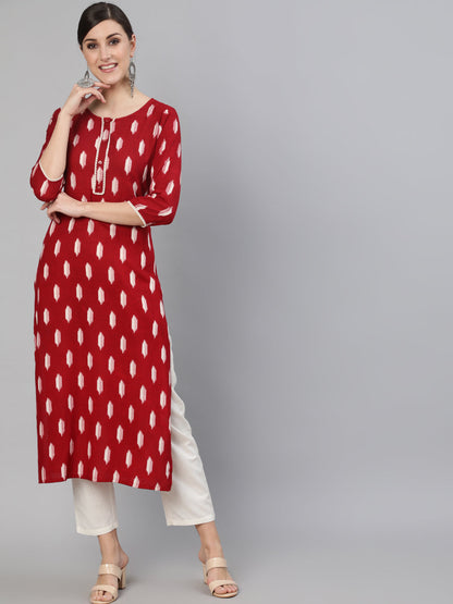 Women Maroon Geometric Printed Kurta | LASVINI - Redefining Indian Fashion with Elegance
