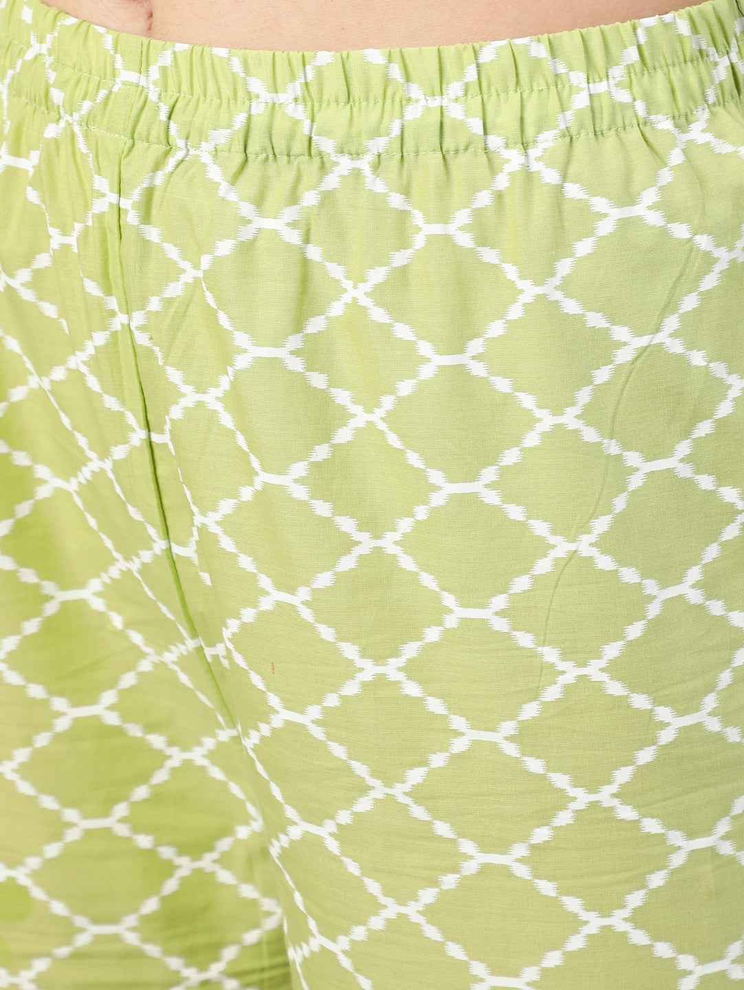 Women Green Ethnic Printed Straight Kurta With Palazzo And Dupatta | LASVINI - Redefining Indian Fashion with Elegance