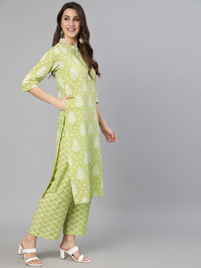 Women Green Ethnic Printed Straight Kurta With Palazzo And Dupatta | LASVINI - Redefining Indian Fashion with Elegance