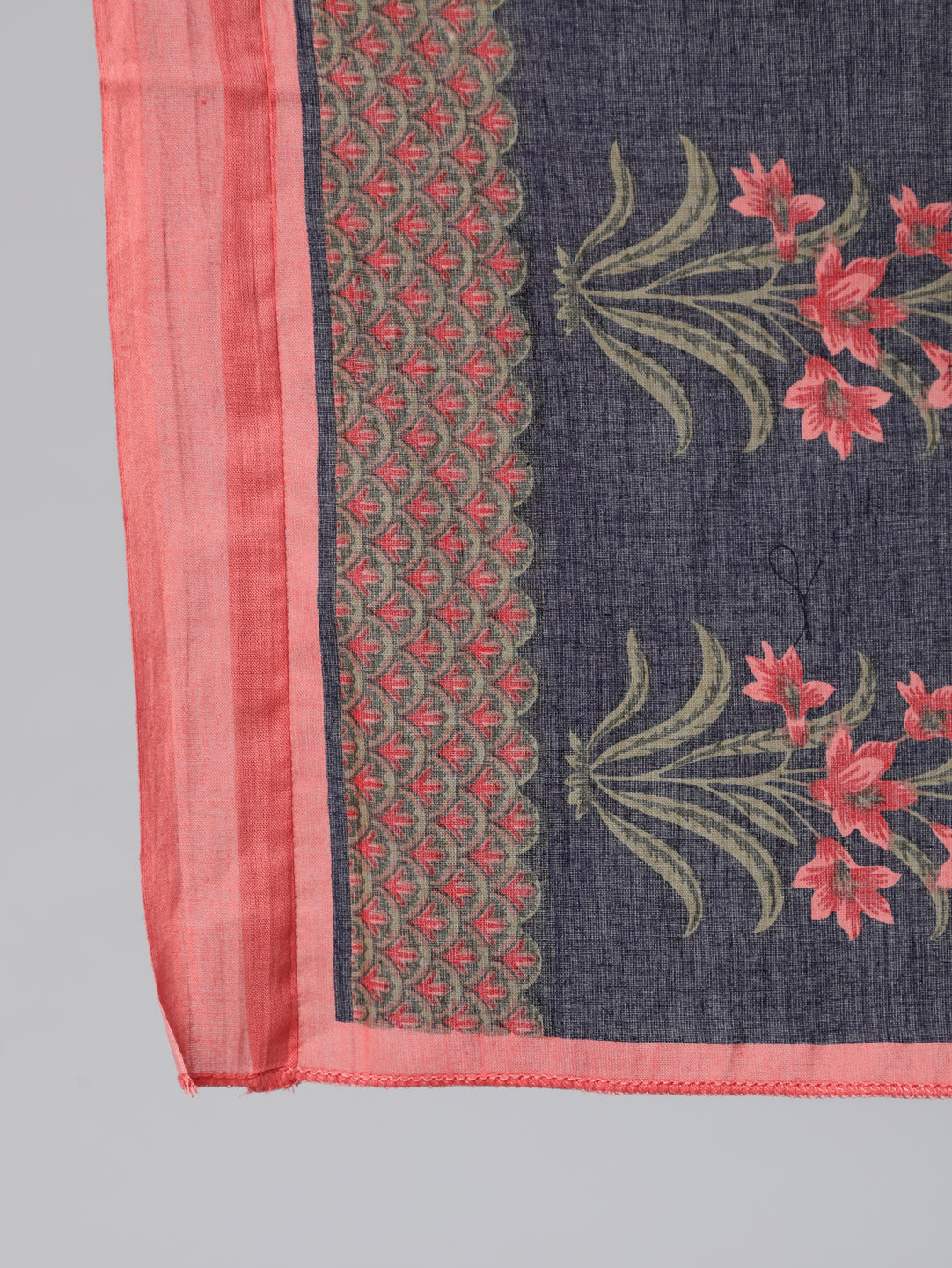 Women Navy Blue Printed Flared Kurta With Trouser And Dupatta | LASVINI - Redefining Indian Fashion with Elegance