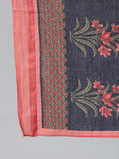 Women Navy Blue Printed Flared Kurta With Trouser And Dupatta | LASVINI - Redefining Indian Fashion with Elegance