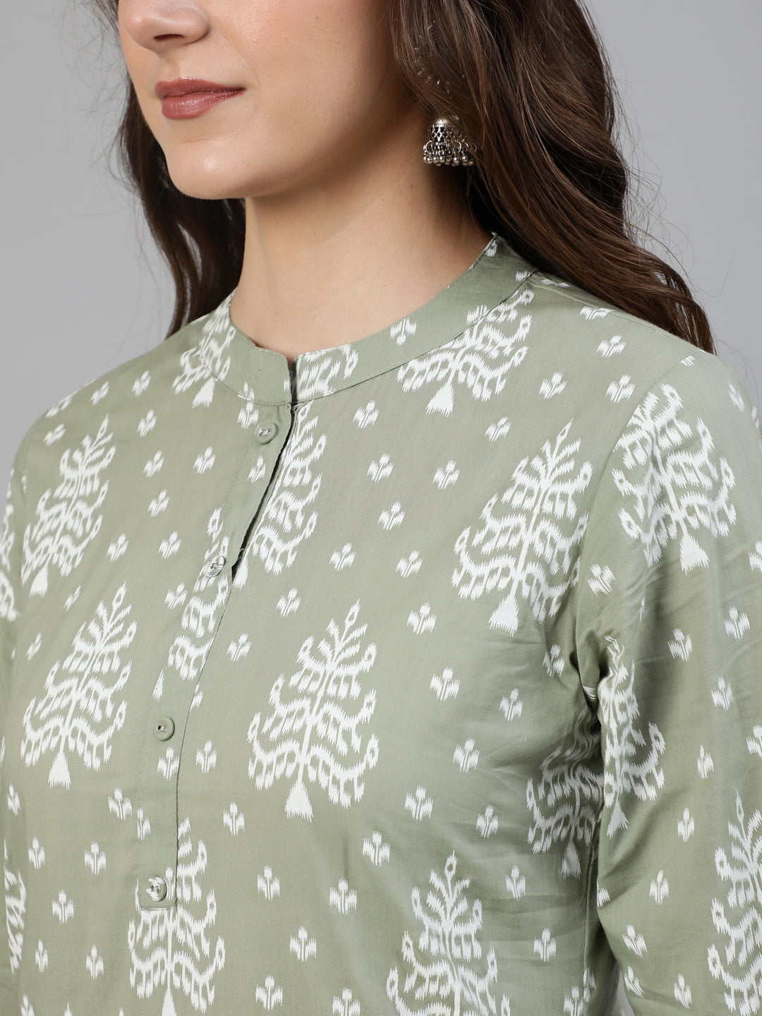 Women Grey Ethnic Printed Straight Kurta With Three Quarter Sleeves | LASVINI - Redefining Indian Fashion with Elegance
