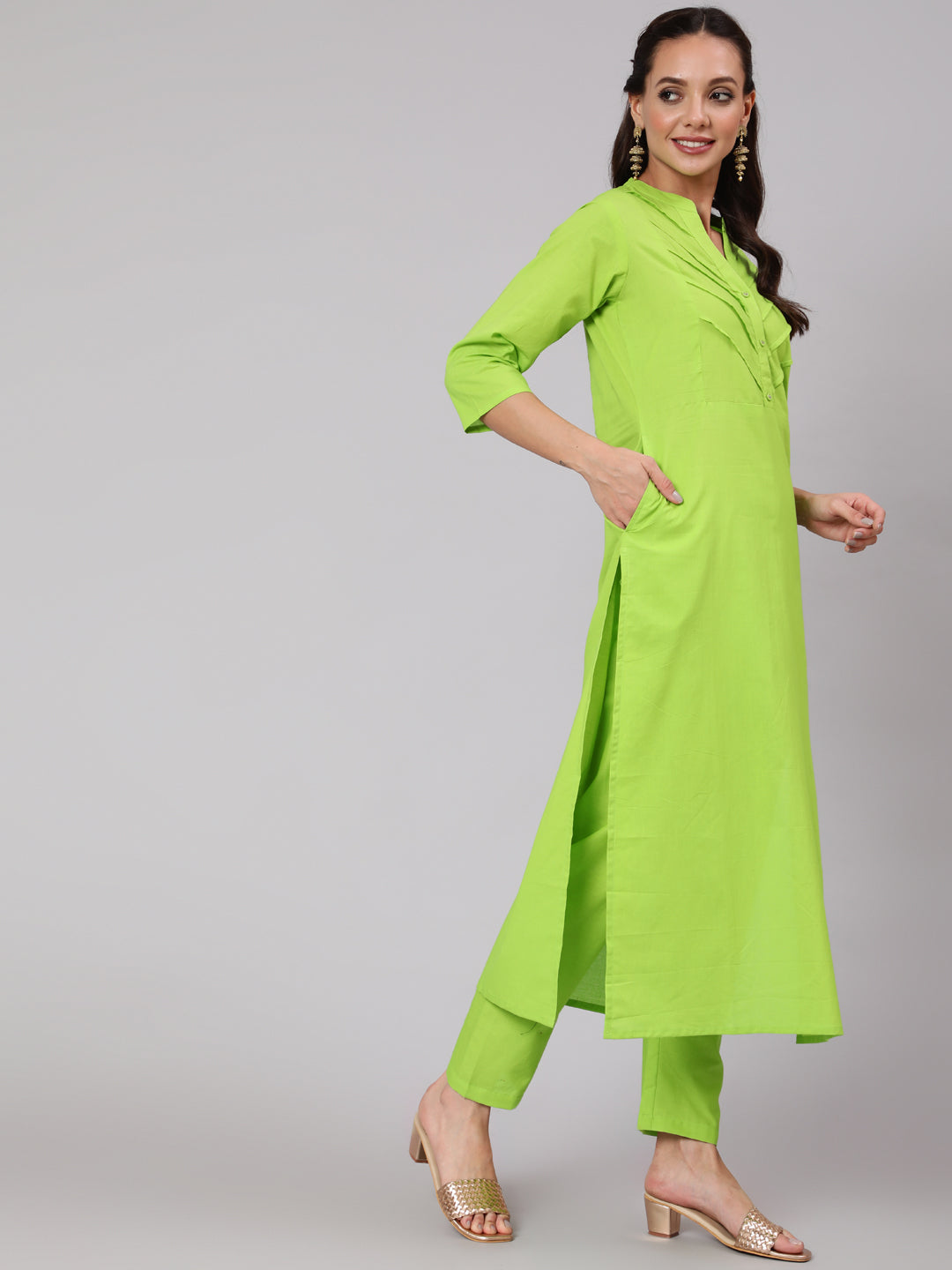 Women Green Solid Straight Kurta With Palazzo And Dupatta | LASVINI - Redefining Indian Fashion with Elegance