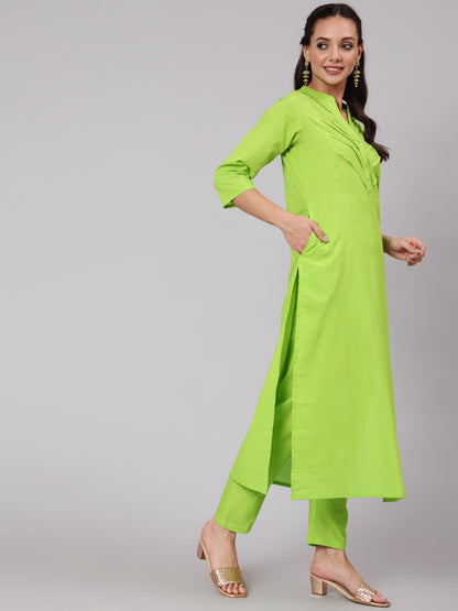 Women Green Solid Straight Kurta With Palazzo And Dupatta | LASVINI - Redefining Indian Fashion with Elegance