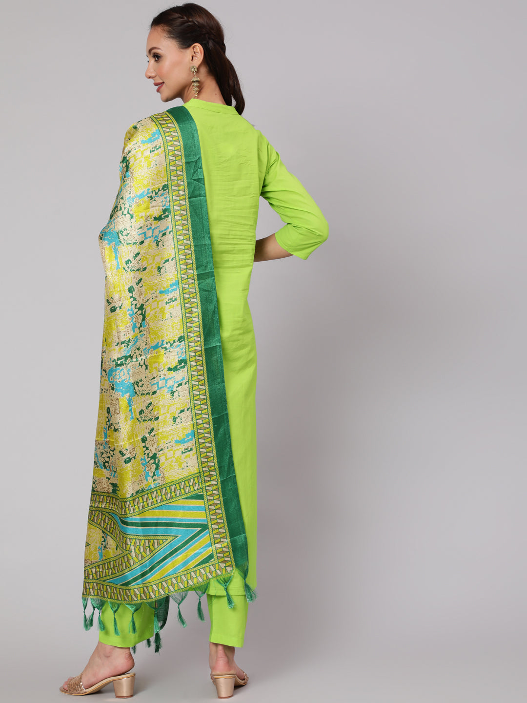 Women Green Solid Straight Kurta With Palazzo And Dupatta | LASVINI - Redefining Indian Fashion with Elegance