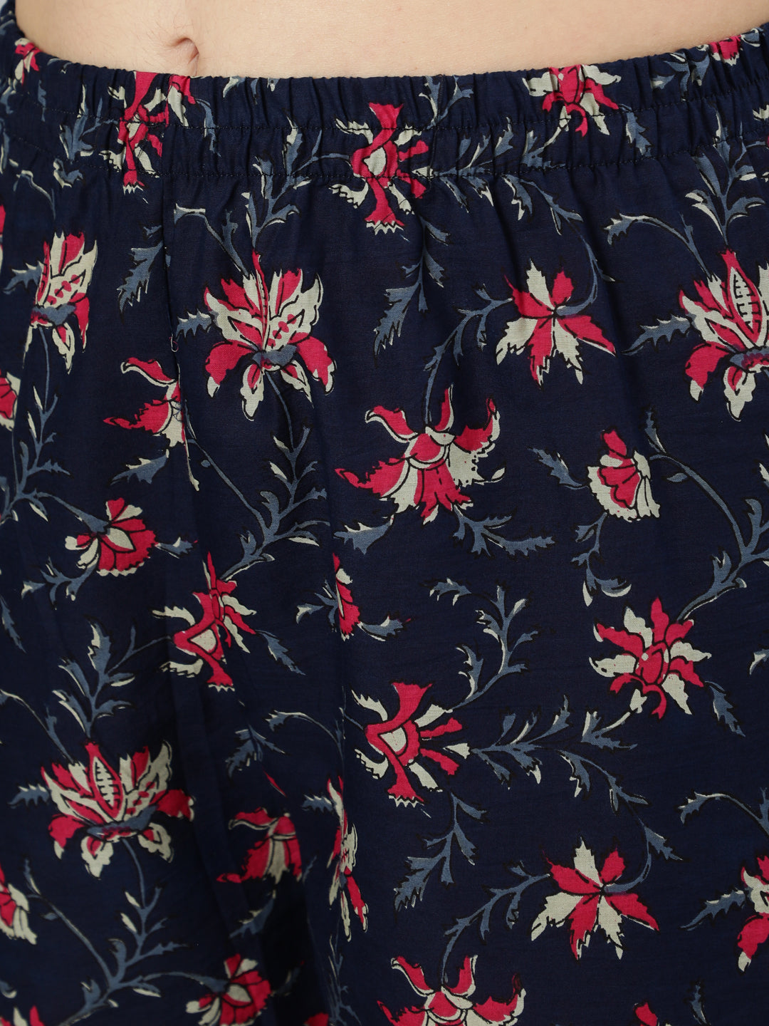 Women Navy Blue & Pink Floral Printed Flared Kurta And Trouser With Dupatta | LASVINI - Redefining Indian Fashion with Elegance