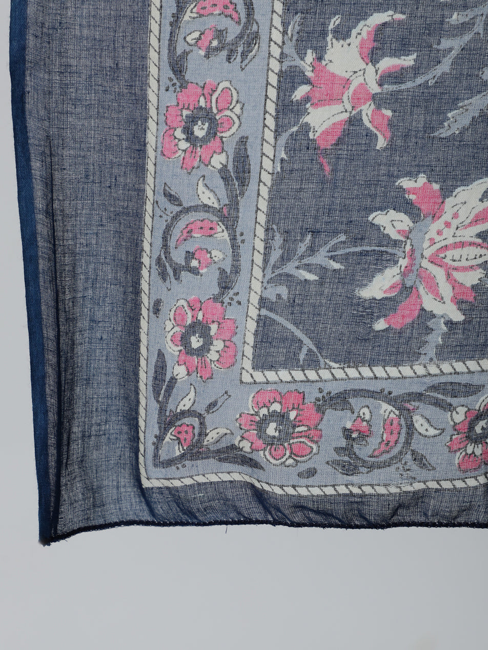 Women Navy Blue & Pink Floral Printed Flared Kurta And Trouser With Dupatta | LASVINI - Redefining Indian Fashion with Elegance