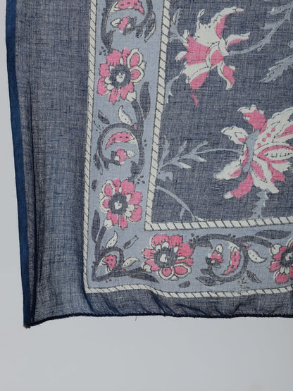 Women Navy Blue & Pink Floral Printed Flared Kurta And Trouser With Dupatta | LASVINI - Redefining Indian Fashion with Elegance