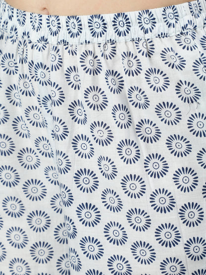 Women Blue Floral Printed Gathered Kurta With Palzzo And Dupatta | LASVINI - Redefining Indian Fashion with Elegance