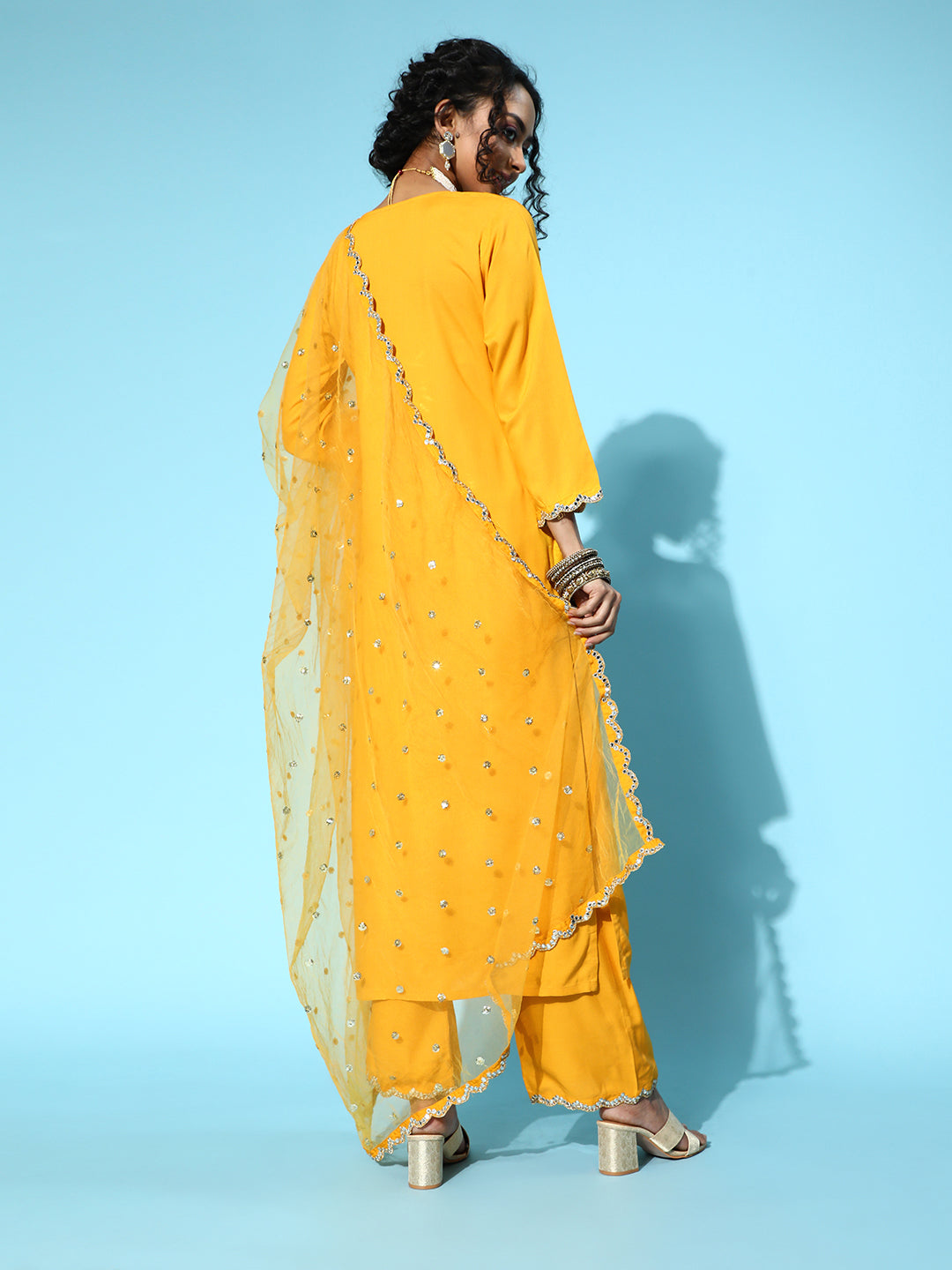 Women Yellow Embroidered Straight Kurta With Plazo & Dupatta | LASVINI - Redefining Indian Fashion with Elegance