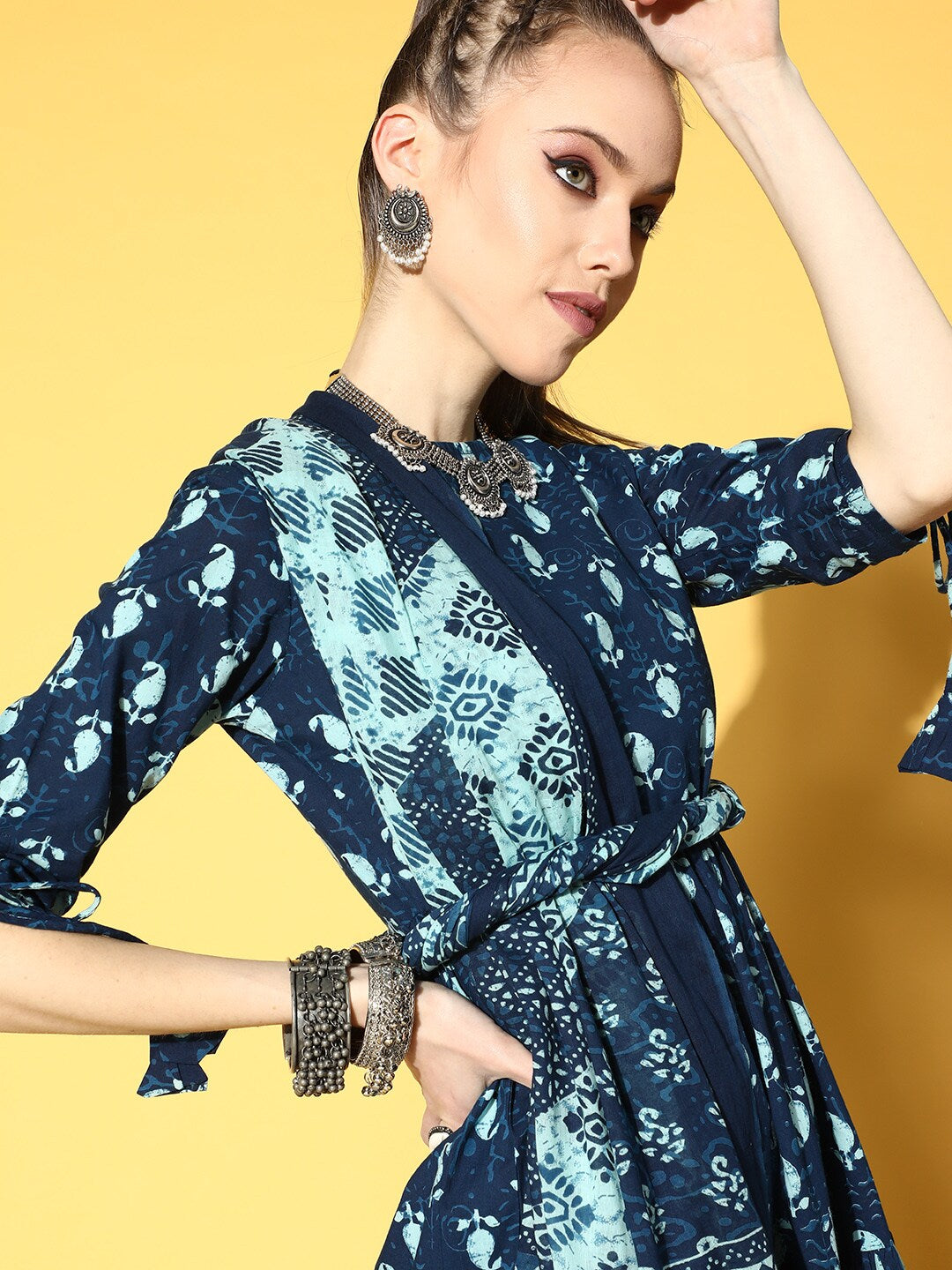 Women Blue Tiered Kurta With Plazo & Dupatta | LASVINI - Redefining Indian Fashion with Elegance