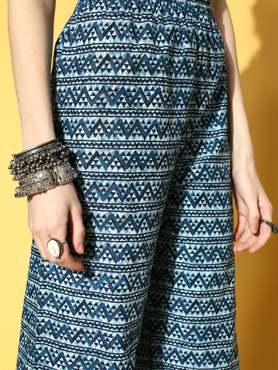 Women Blue Tiered Kurta With Plazo & Dupatta | LASVINI - Redefining Indian Fashion with Elegance