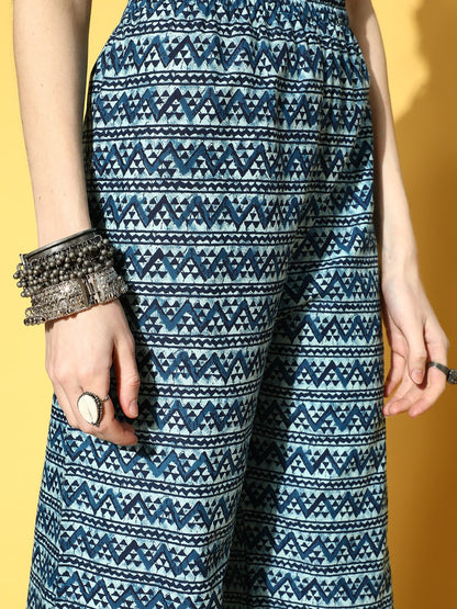 Women Blue Tiered Kurta With Plazo & Dupatta | LASVINI - Redefining Indian Fashion with Elegance