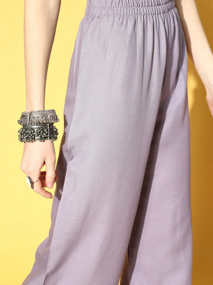 Women Lavender Embroidered Straight Kurta With Plazo & Dupatta | LASVINI - Redefining Indian Fashion with Elegance