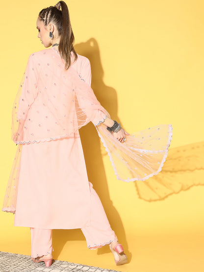 Women Pink Sequinned Kurta With Palazzos & With Dupatta | LASVINI - Redefining Indian Fashion with Elegance