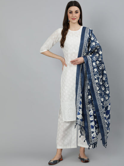 Women Off White Kurta With Plazo & Dupatta | LASVINI - Redefining Indian Fashion with Elegance