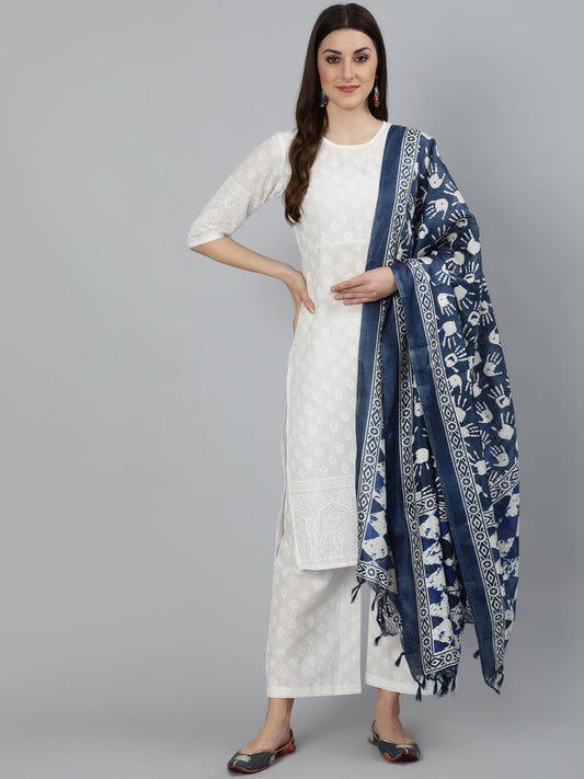 Women Off White Kurta With Plazo & Dupatta | LASVINI - Redefining Indian Fashion with Elegance