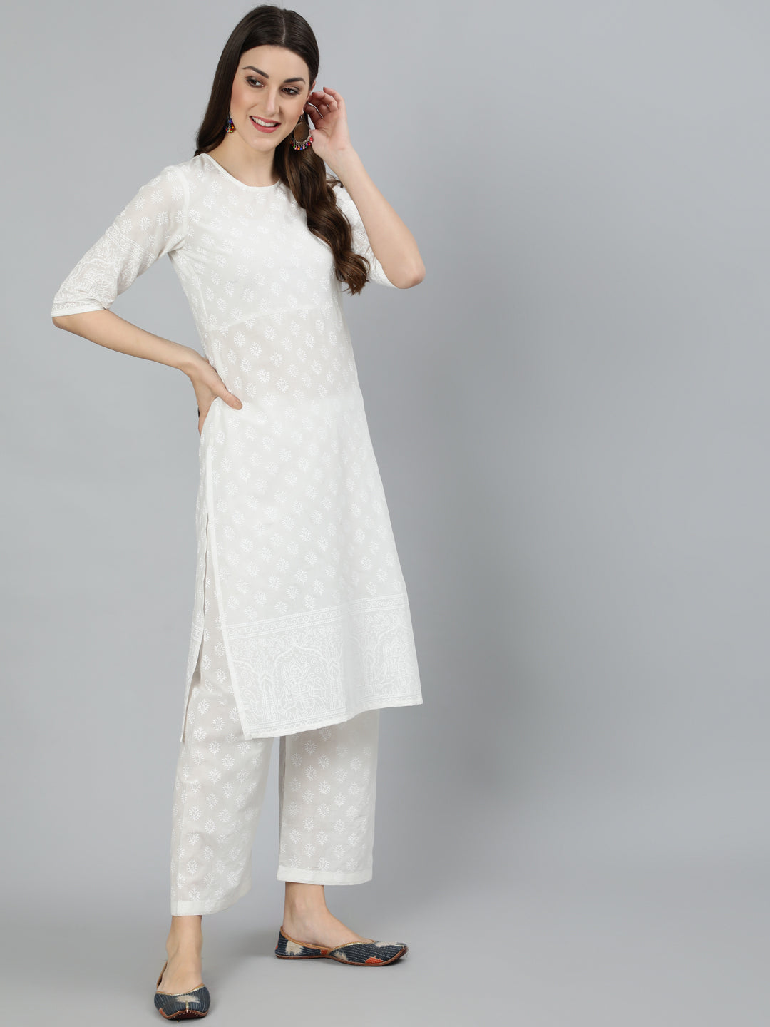 Women Off White Kurta With Plazo & Dupatta | LASVINI - Redefining Indian Fashion with Elegance