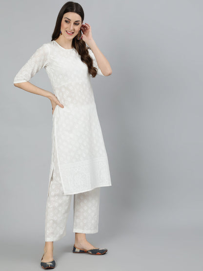 Women Off White Kurta With Plazo & Dupatta | LASVINI - Redefining Indian Fashion with Elegance