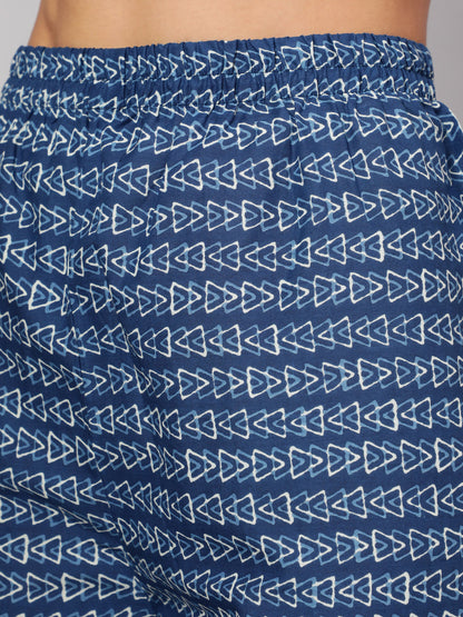 Women Navy Blue Ethnic Printed Straight Kurta With Palazzo And Dupatta | LASVINI - Redefining Indian Fashion with Elegance