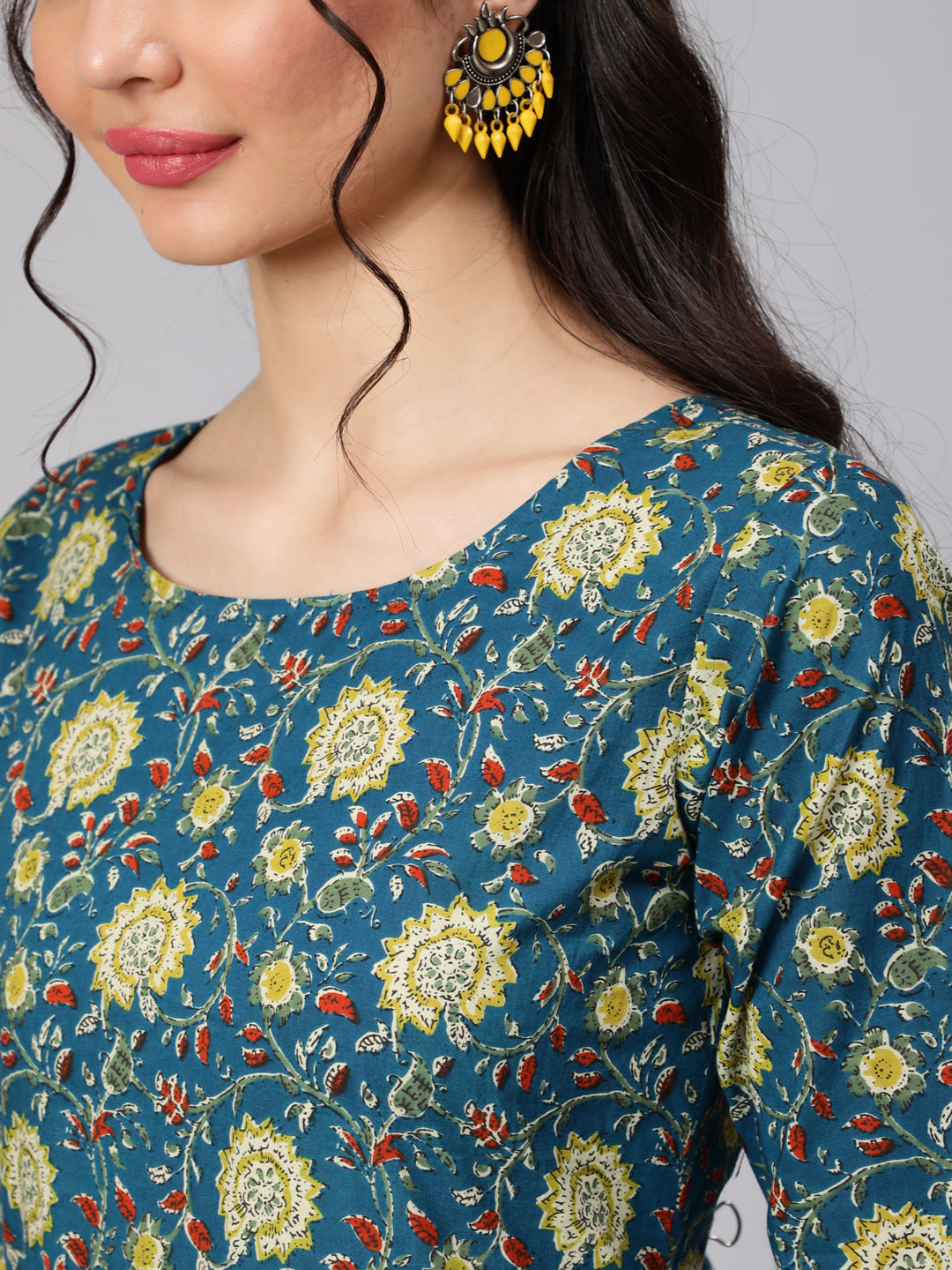 Women Green Floral Printed Flared Kurta With Trouser And Dupatta | LASVINI - Redefining Indian Fashion with Elegance