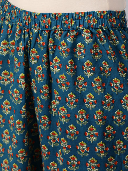 Women Green Floral Printed Flared Kurta With Trouser And Dupatta | LASVINI - Redefining Indian Fashion with Elegance