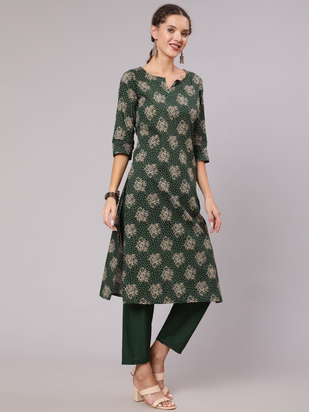 Women Green Ethnic Printed Kurta With Plazzo And Dupatta | LASVINI - Redefining Indian Fashion with Elegance