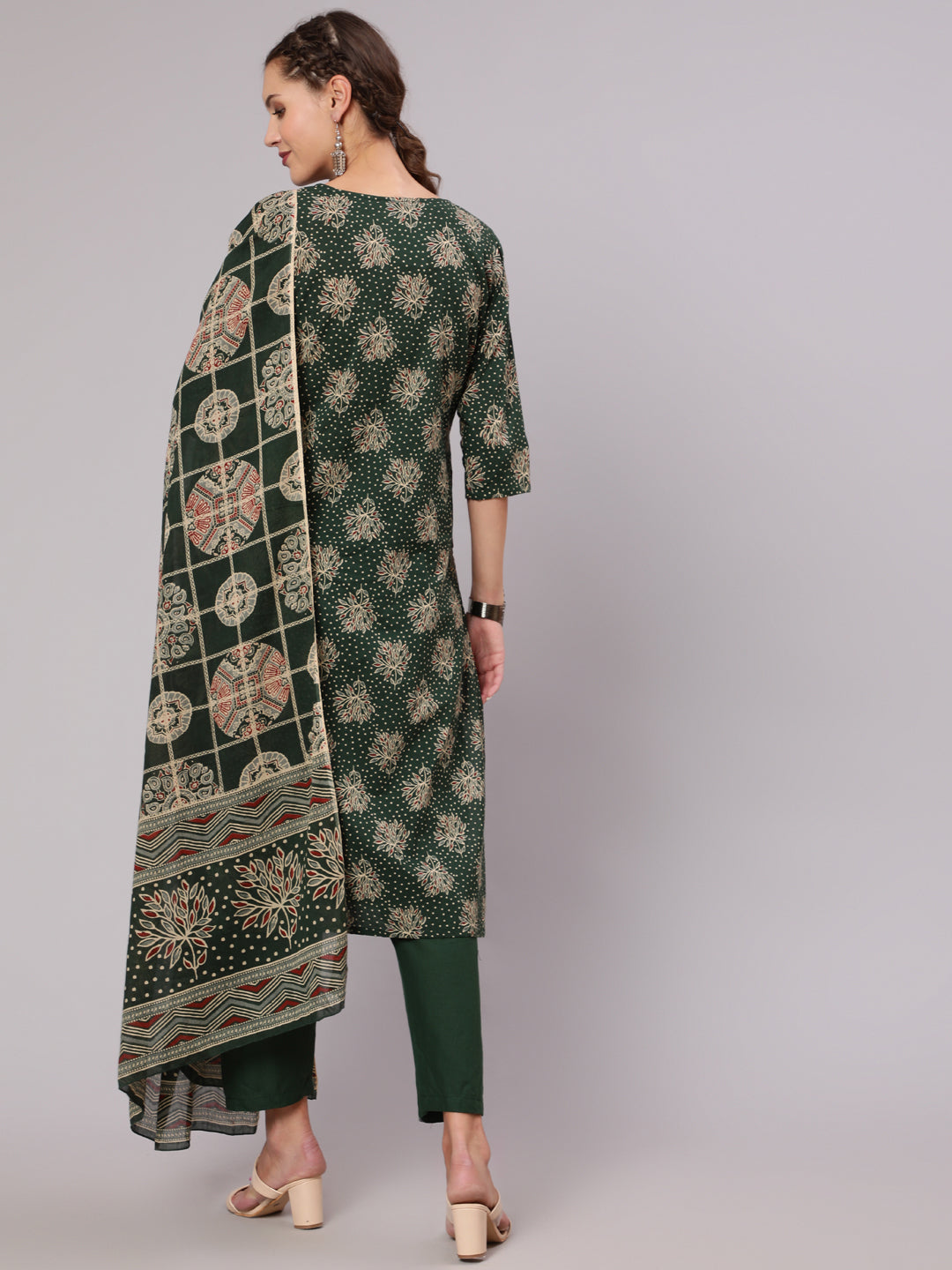 Women Green Ethnic Printed Kurta With Plazzo And Dupatta | LASVINI - Redefining Indian Fashion with Elegance