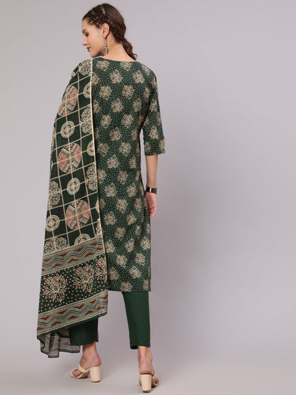 Women Green Ethnic Printed Kurta With Plazzo And Dupatta | LASVINI - Redefining Indian Fashion with Elegance