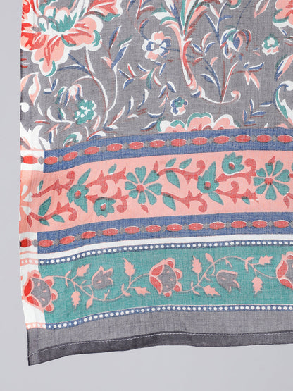 Women Grey Ethnic Printed Straight Kurta With Palazzo And Dupatta | LASVINI - Redefining Indian Fashion with Elegance