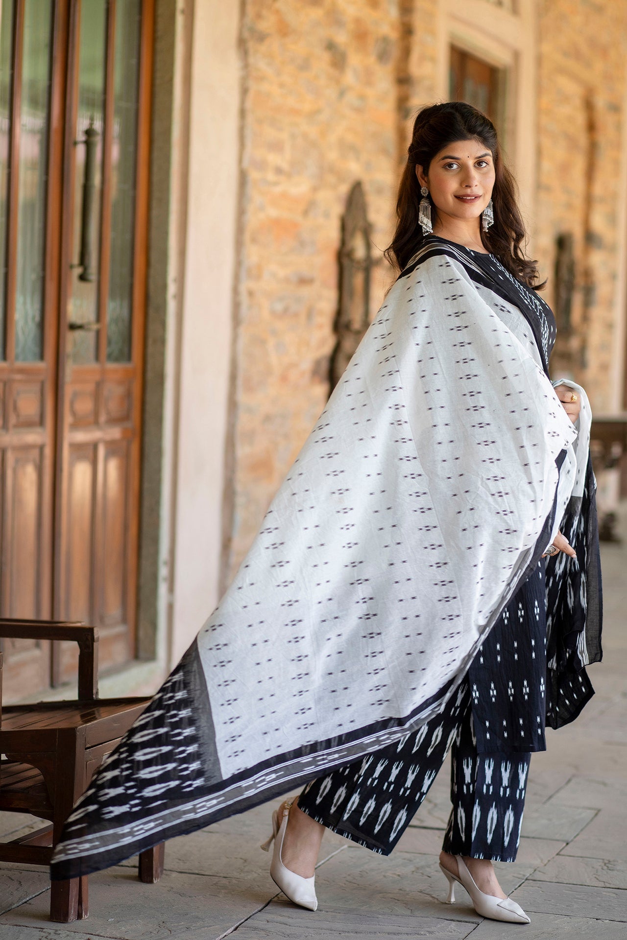 Women Black Ethnic Printed Straight Kurta With Palazzo And Dupatta | LASVINI - Redefining Indian Fashion with Elegance