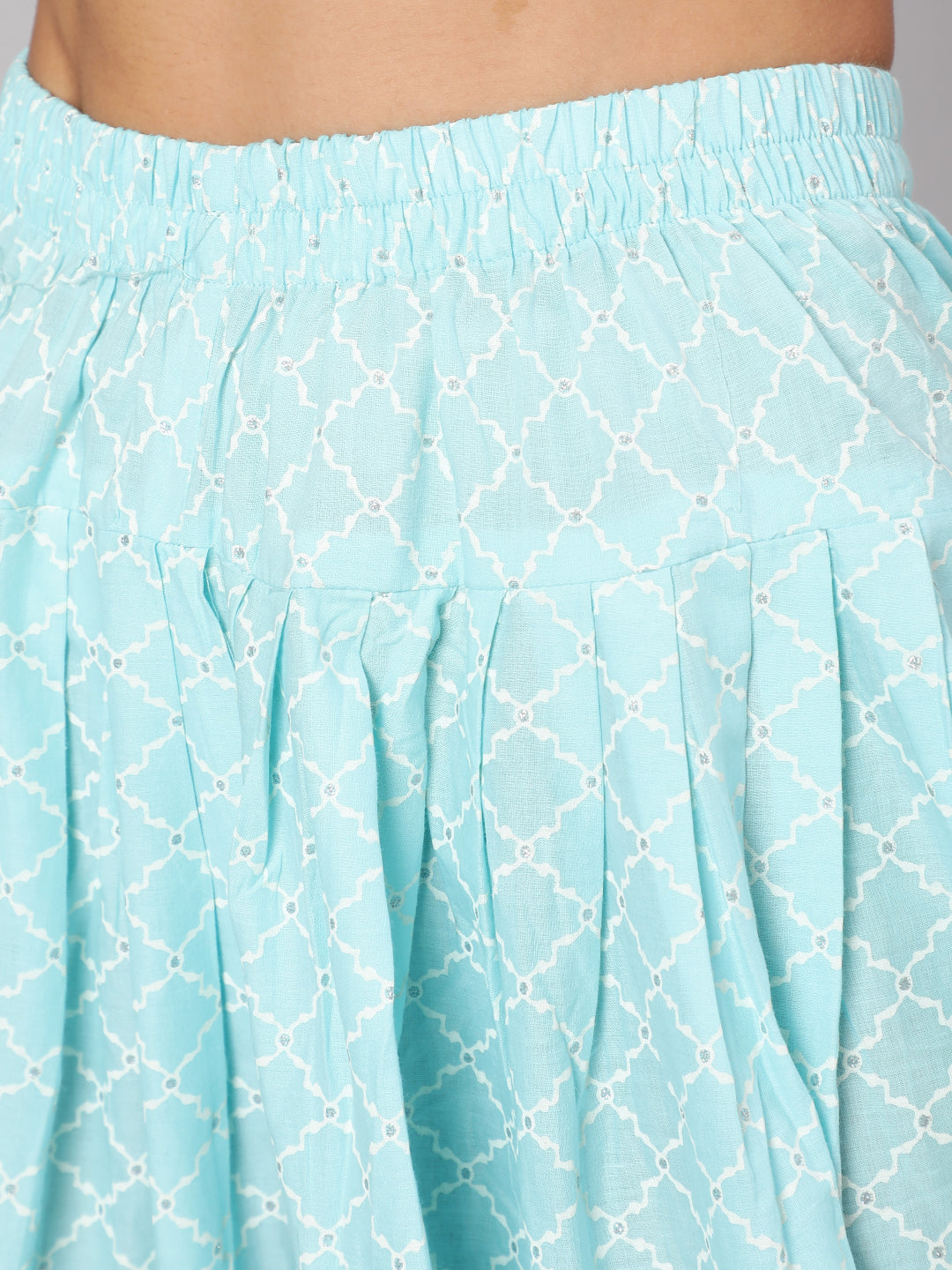 Women Aqua Blue Ethnic Printed A-Line Kurta With Dhoti | LASVINI - Redefining Indian Fashion with Elegance