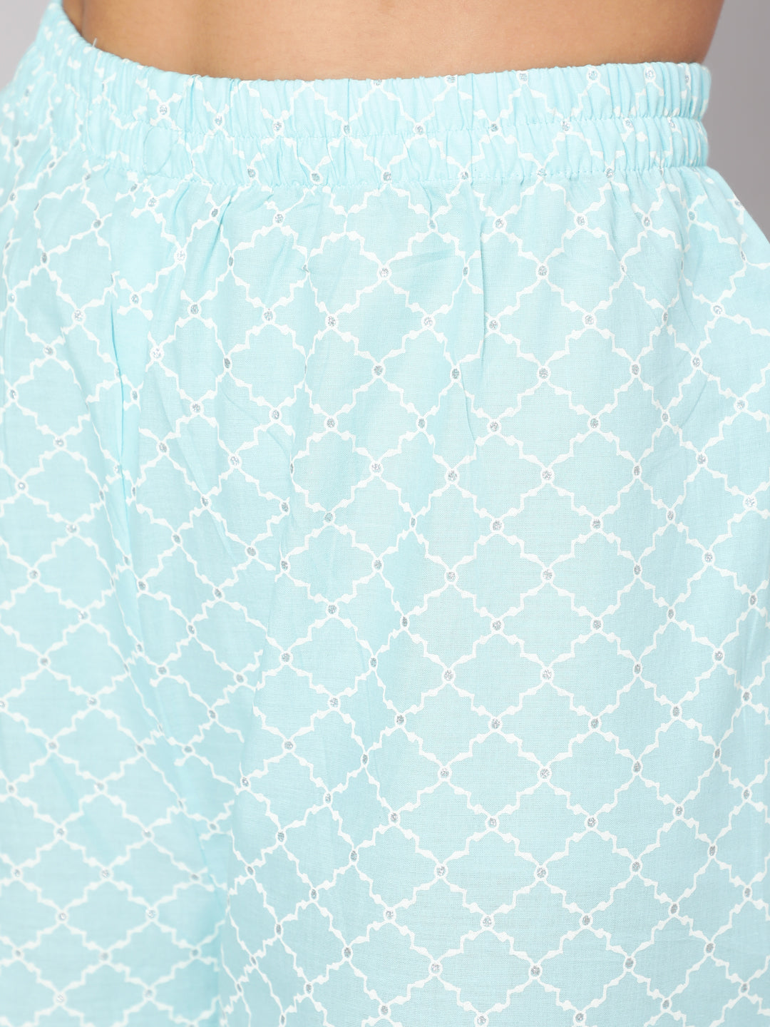 Women Aqua Blue Ethnic Printed Straight Kurta With Palazzo And Dupatta | LASVINI - Redefining Indian Fashion with Elegance