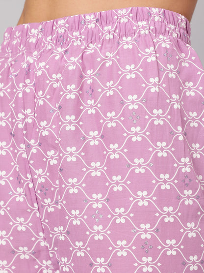 Women Purple Silver Floral Printed Straight Kurta With Palazzo And Dupatta | LASVINI - Redefining Indian Fashion with Elegance