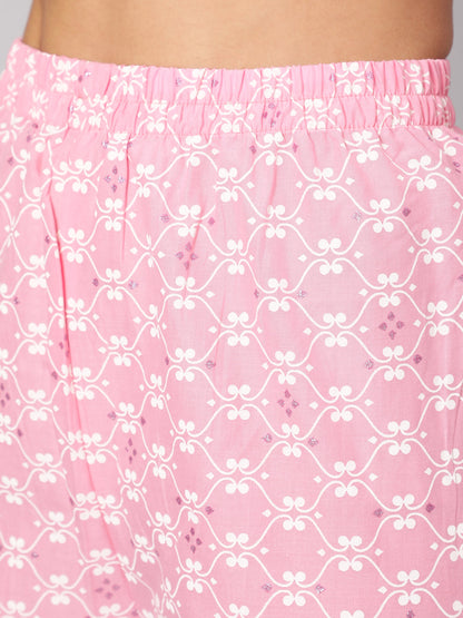 Women Pink Silver Floral Printed Straight Kurta With Palazzo And Dupatta | LASVINI - Redefining Indian Fashion with Elegance