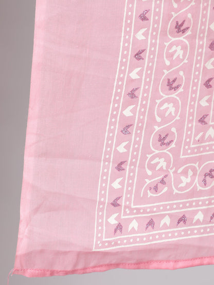 Women Pink Silver Floral Printed Straight Kurta With Palazzo And Dupatta | LASVINI - Redefining Indian Fashion with Elegance